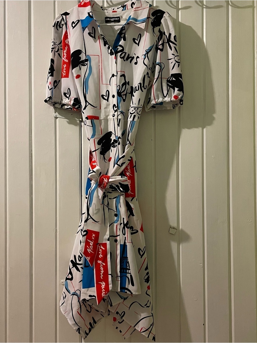 Karl Lagerfeld Paris Print belted shirt dress-size 10 NWOT - Picture 3 of 13